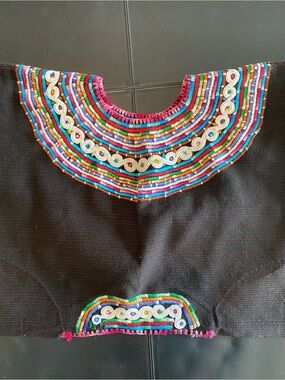 Guatemalan Hand-Embroidered vintage multi colored poncho